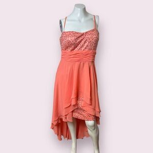 Dancing Queen XL Pinkish Orange Beaded Formal Prom High Low Layered Dress